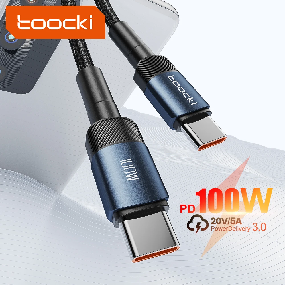 Toocki 100W USB نوع C إلى نوع C كابل مع شحن سريع لهواوي Xiaomi Poco سامسونج POCO أندرويد الهاتف USB C كابل الشاحن