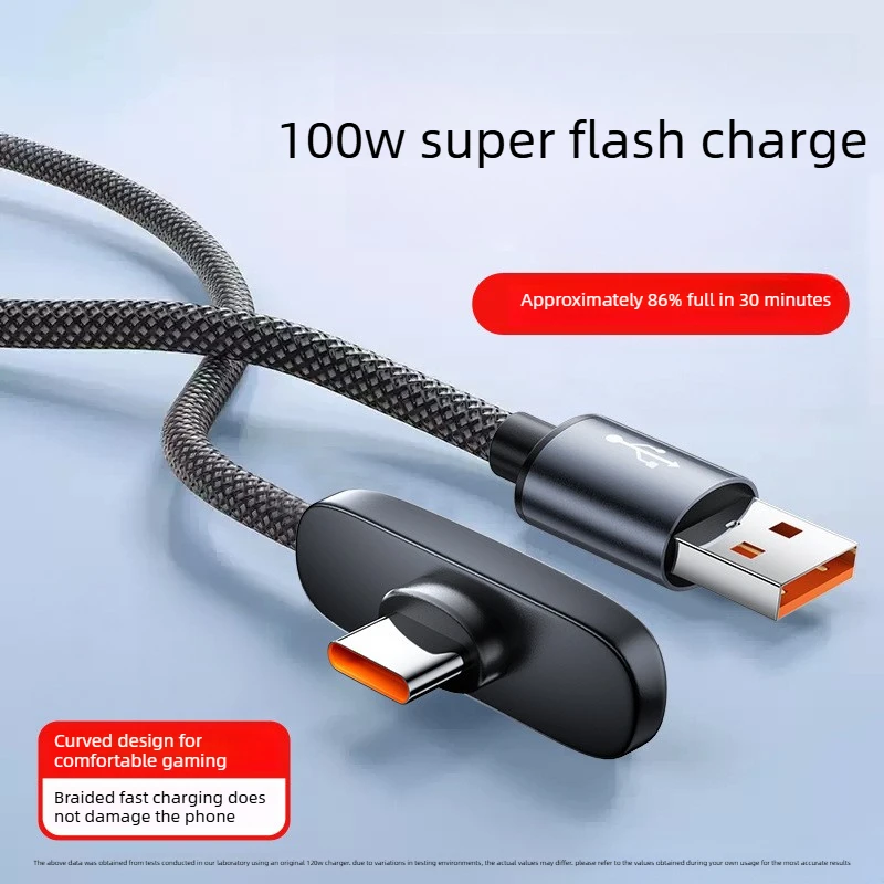كابل شحن سريع 100 واط بزاوية 90 درجة من نوع USB-C لنقل البيانات وشحن الهواتف المحمولة لسامسونج وشاومي