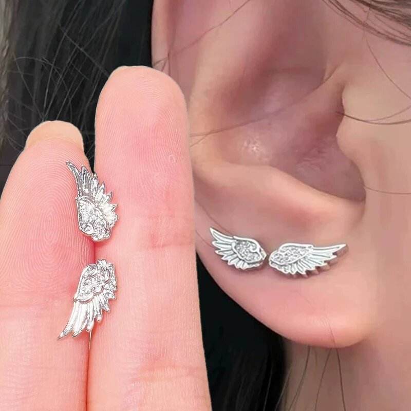 أقراط أذن نسائية فاخرة بتصميم جناح من الزركون الفضي اللامع، مجوهرات هندسية مميزة على شكل مسمار الأذن، هدايا أنيقة.