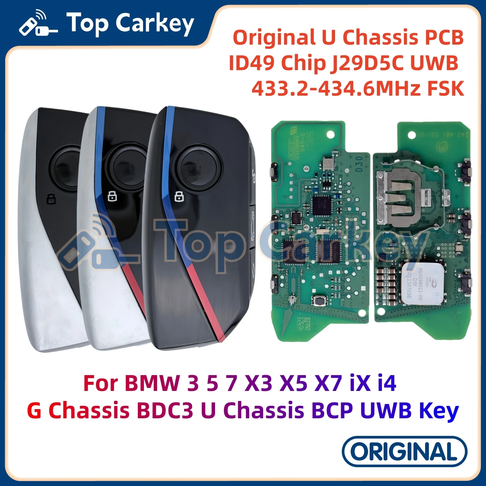 شريحة PCB ID49 أصلية من TopCarkey مع J29D5C UWB 434MHz لسيارات BMW 3 5 7 X3 X5 X7 iX G Chassis BDC3 U Chassis BCP UWB Smart Key