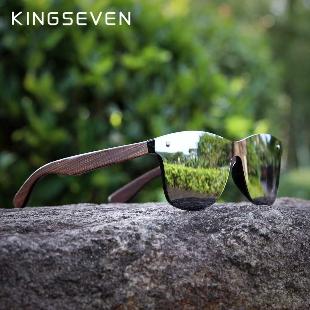 نظارات شمس KINGSEVEN الطبيعية من الخيرزان سوداء اللون مستقطبة للرجال نظارات شمس أنيقة أصلية للنساء Oculos De Sol Masculino