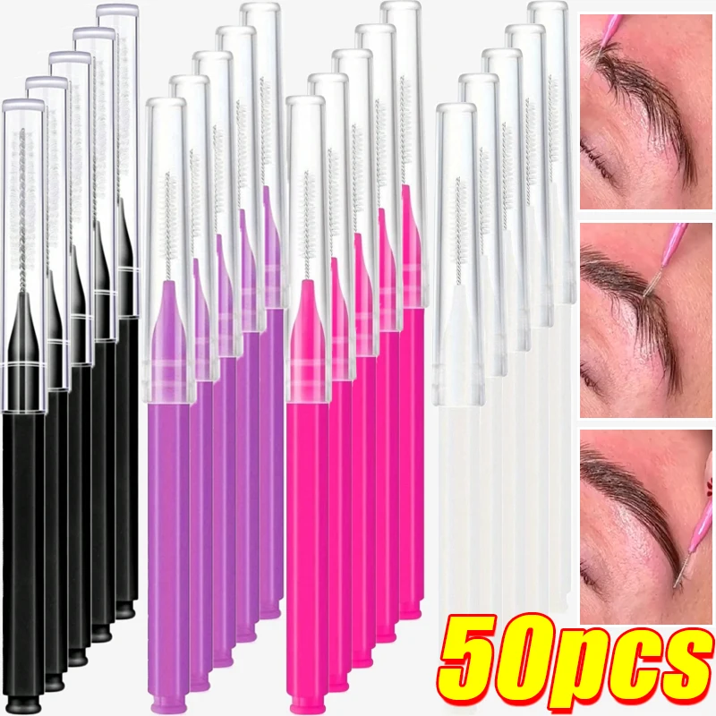 10/50PS فرشات حواجب محمولة صغيرة قابلة للتصريف فرش تثبيت الحواجب والرموش فرش تطبيق رموش التمديد مشط جمال أدوات التجميل