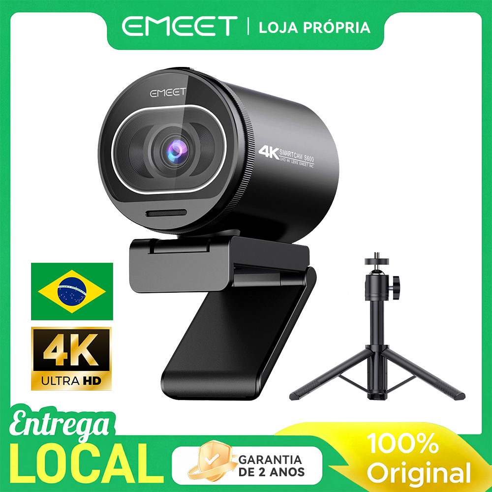 كاميرا ويب 4K طراز S600 للبث المباشر مع حامل ثلاثي القوائم، كاميرا EMEET USB للكمبيوتر/يوتيوب/الدردشة المرئية