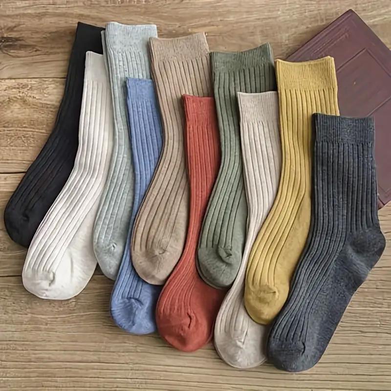 5/10 أزواج من الجوارب المريحة المخططة ذات الألوان المختلطة النابضة بالحياة - ناعمة ومسامية وكلاسيكية للارتداء اليومي