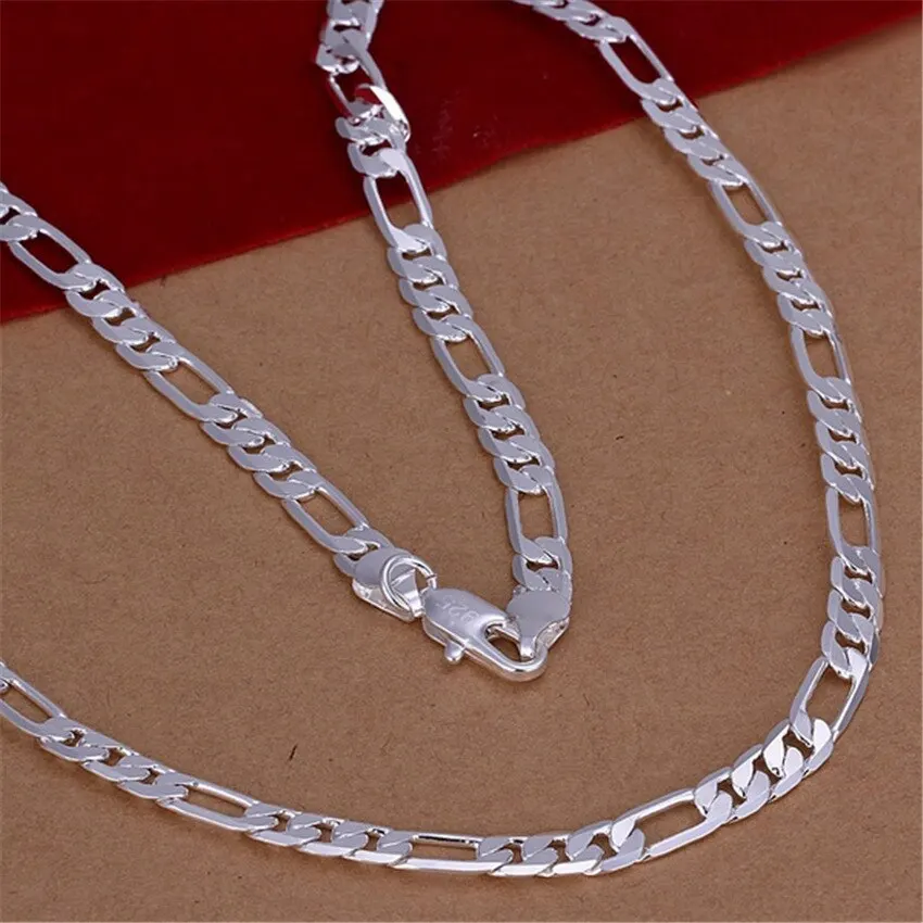 6mm سلسلة مسطحة فضية اللون الصلبة قلادة الأزياء والمجوهرات النساء الرجال بالجملة عالية الجودة هدية الزفاف