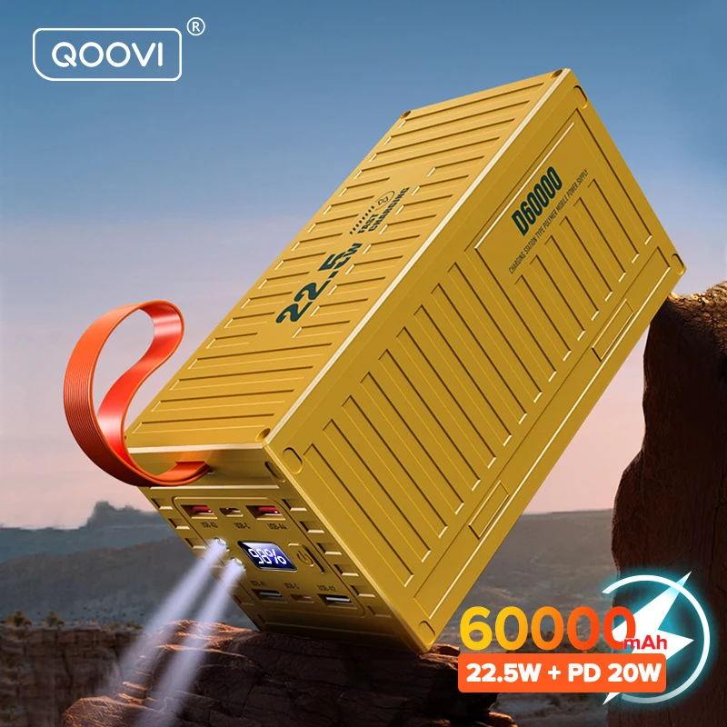 QOOVI 60000mAh قوة البنك 22.5W PD QC 3.0 شاحن Powerbank سعة بطارية كبيرة محطة الطاقة شحن سريع آيفون Xiaomi