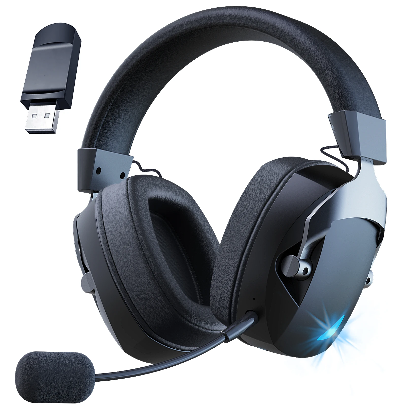 سماعة رأس للألعاب مع ميكروفون لإلغاء الضوضاء قابل للفصل، مقبس سلكي 2.4G Bluetooth-USB-3.5mm 3 أوضاع للأجهزة المتعددة