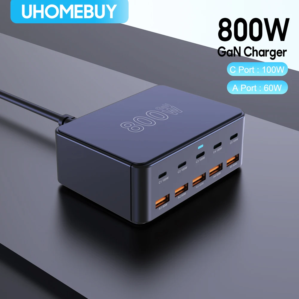 800 واط USB C GaN شاحن 100 واط PD3.0 PPS QC3.0 محطة شحن سريعة متعددة المنافذ آيفون 15 16 سامسونج ماك بوك برو أجهزة الكمبيوتر المحمولة اللوحية