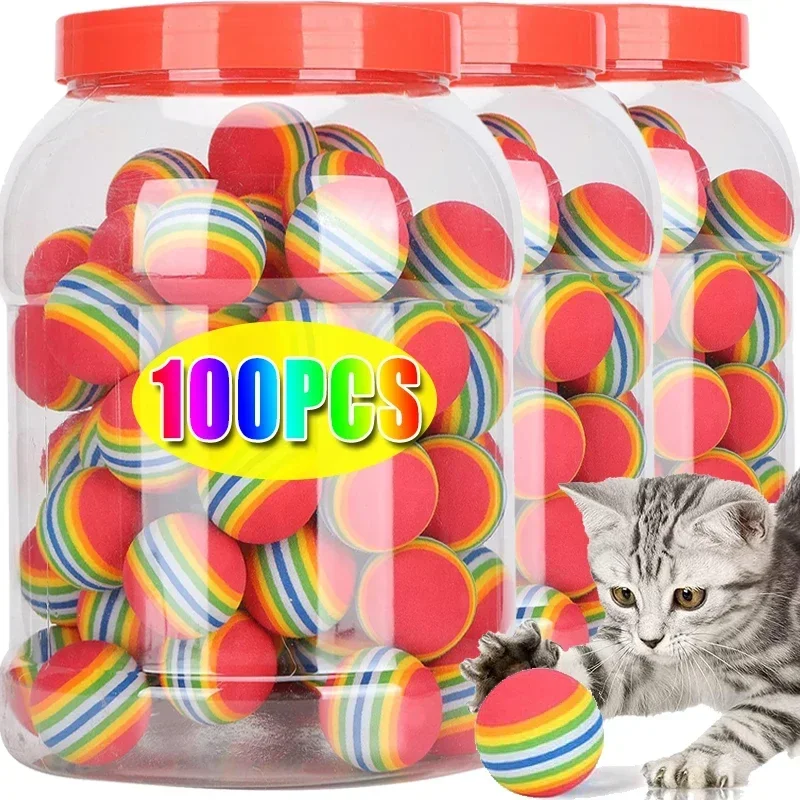 100/10 قطعة كرات لعبة الحيوانات الأليفة التفاعلية قوس قزح إيفا كرات القط الكلب التدريب اللعب لينة التلقائي كرات القفز مستلزمات لعب الحيوانات الأليفة