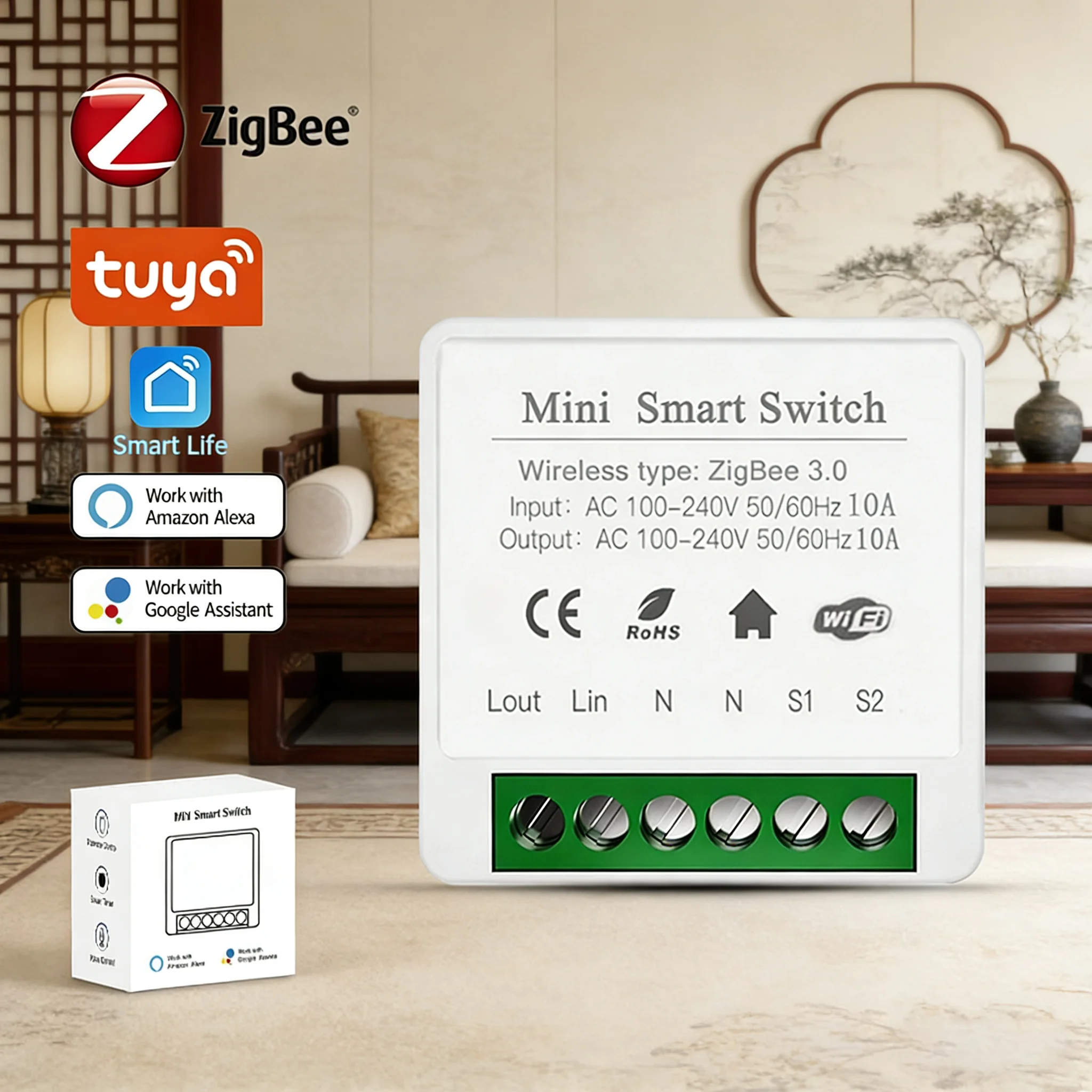وحدة تحكم ذكية Tuya Zigbee 3.0 بقوة 16 أمبير، مفتاح تحكم ثنائي الاتجاه صغير الحجم، يمكن التحكم به عن بعد عبر التطبيق والصوت، متوافق مع أليكسا وجوجل