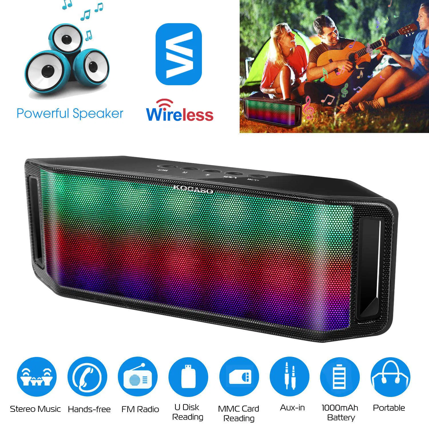 سماعة لاسلكية LED ذكية بألوان متعددة وميكروفون وامتداد USB
