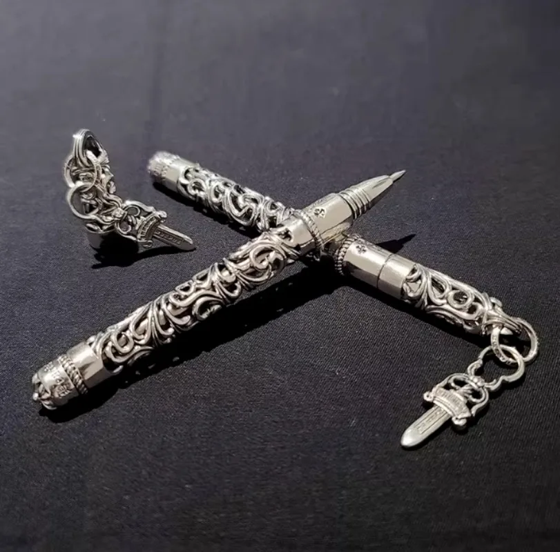 نمط المحكمة الأوروبية 925 فضي، نقش متقاطع مجوف، قلم توقيع معدني، قلم حبر جاف، هدية.