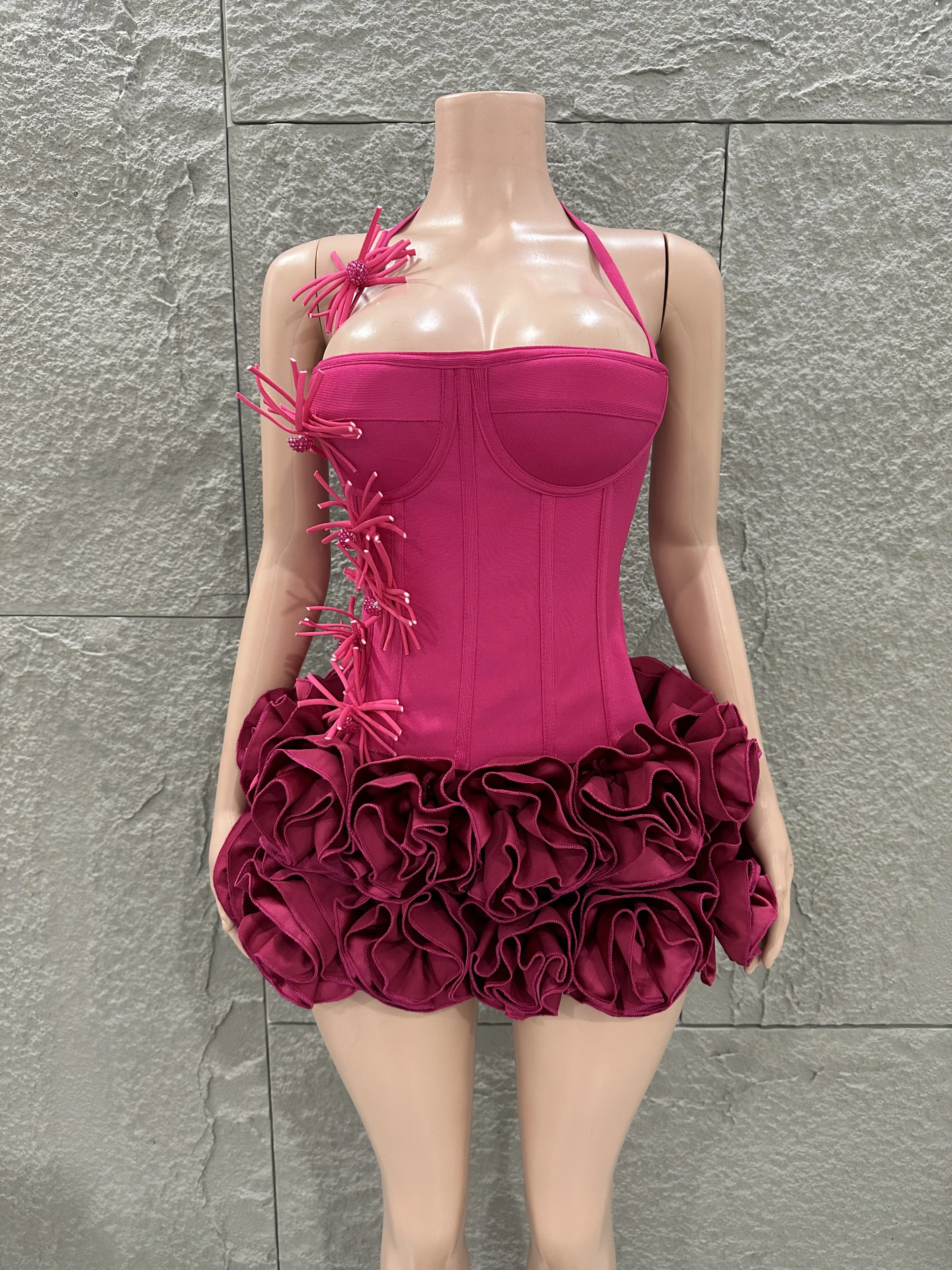 أبيض أحمر وردي اللون المرأة مثير حمالة كامل Florla Bodycon فستان قصير ضمادة 2 قطعة مجموعة احتفال ملهى ليلي حفلة عيد ميلاد