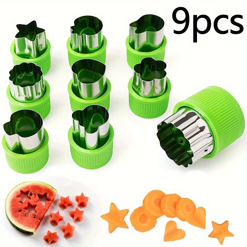 9PCS/صلب لا يصدأ مجموعة قطع تقطيع الكوكيز والخضروات - قوالب طحن الفواكه والكوكيز المصغرة لخبز الأطفال