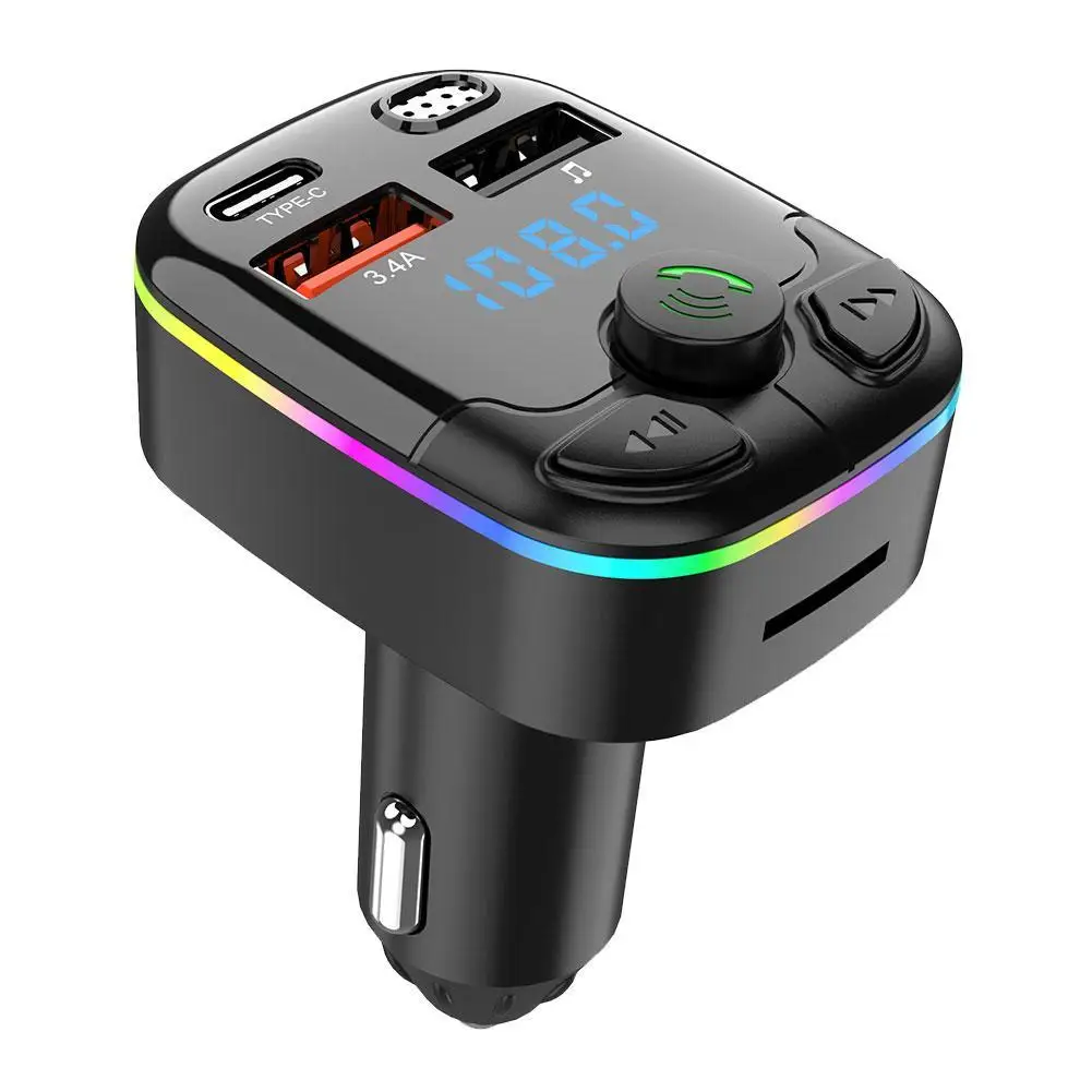 بلوتوث 5.0 سيارة FM الارسال PD Type-C المزدوج USB المحيطة لاعب سيارة MP3 شاحن نوع-C الضوء اللاسلكي 18 واط يدوي PD QC3.0