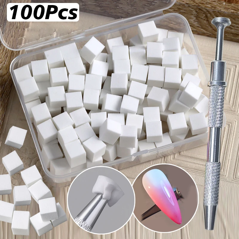 100/50 قطعة مربع مسمار الفن الإسفنج مجموعة التدرج فرش الأظافر هلام البولندية DIY تصميم مسمار الإسفنج انتزاع القلم مانيكير لوازم أدوات
