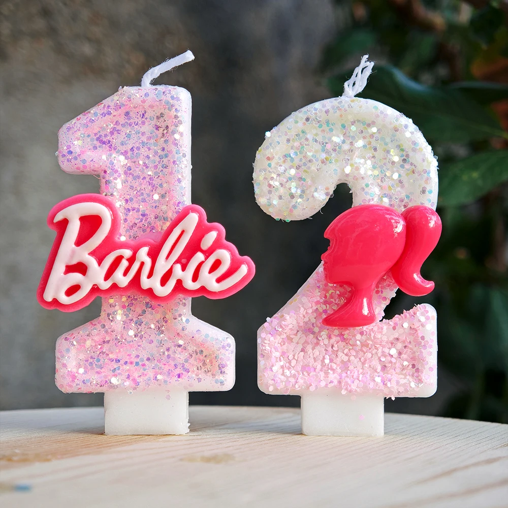 شمعة Barbiela رقم 0-9 وردي أحمر ترتر للفتيات لتزيين كعكة عيد الميلاد وهدايا حفلات الذكرى السنوية لحفلات استقبال المولود الجديد