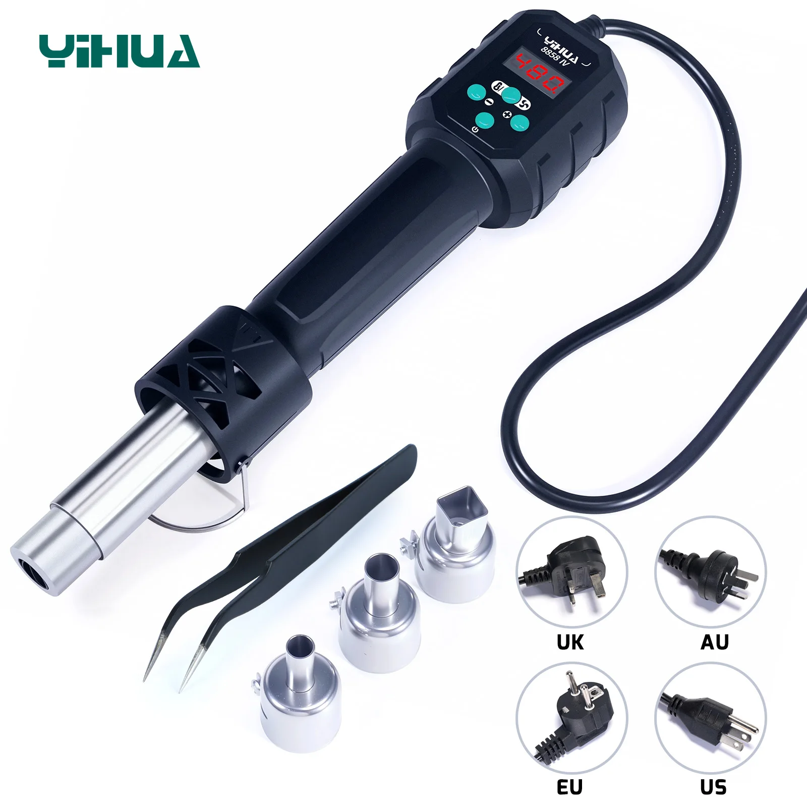 YIHUA مسدس هواء ساخن درجة الحرارة قابل للتعديل 8858-IV 700 واط لحام إعادة العمل محطة لحام LCD الرقمية الحرارة بندقية بغا IC أدوات لحام