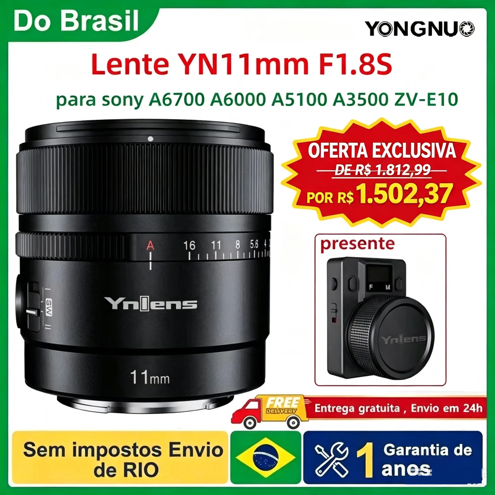 عدسة YONGNUO YN11mm F1.8S لسوني بتركيز تلقائي وزاوية واسعة للغاية لـ APS-C مع جهاز تحكم عن بعد لـ A6700 A6000 A5100 A3500 ZV-E10