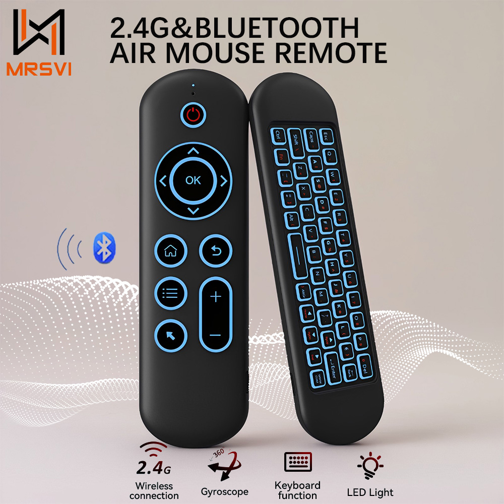MRSVI ماوس هوائي للتحكم عن بعد M5 لاسلكي 2.4G وبلوتوث مع لوحة مفاتيح جيروسكوب بإضاءة خلفية 7 ألوان لصندوق تلفزيون أندرويد الذكي والكمبيوتر الشخصي