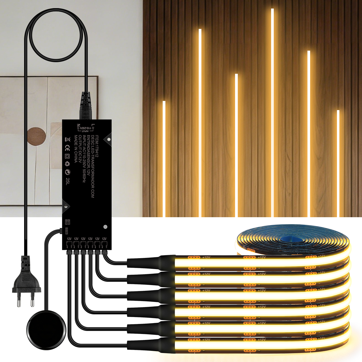 اللمس عكس الضوء الأسود PCB LED قطاع ضوء COB الشريط ل الجوز الصوتية شرائح خشبية مصبغة التلفزيون حائط الخلفية لوحة و ديكور الخزانة
