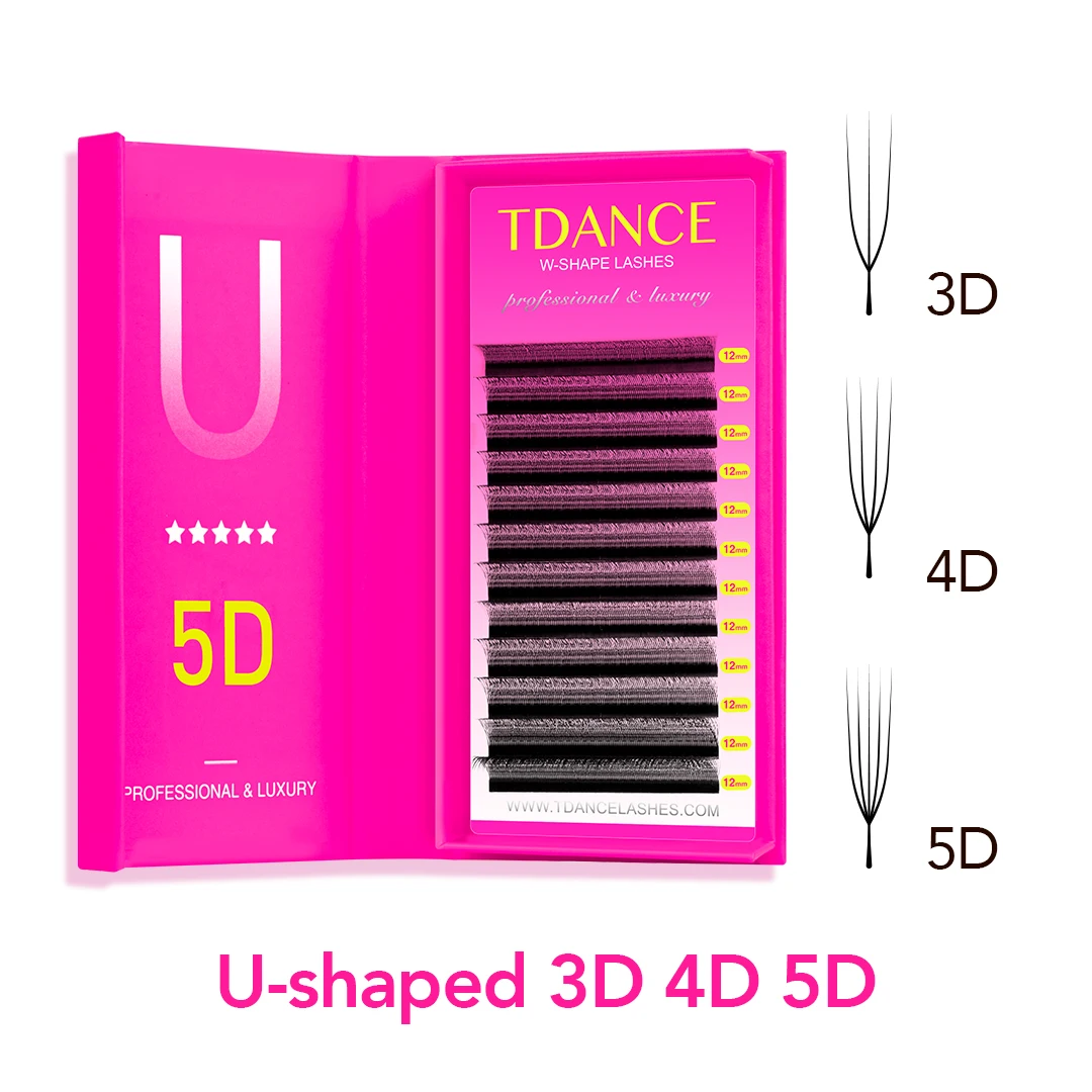 TDANCE على شكل حرف U ثلاثية الأبعاد 4D 5D طول واحد 8-15 مللي متر رمش تمديد اليدوية لينة نمط جديد U شكل ث بلوم الرموش خفيفة الوزن