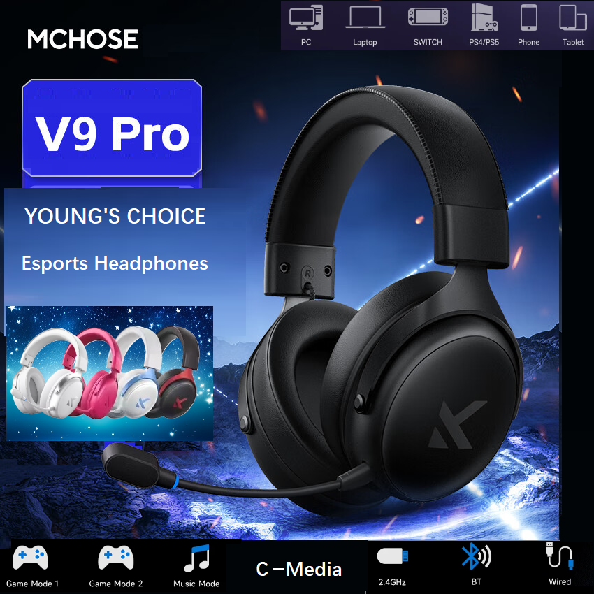 سماعات الألعاب الأصلية MCHOSE V9 PRO Music Esports 3-وضع ميكروفون لاسلكي للحد من الضوضاء مخصص مثبت على الرأس