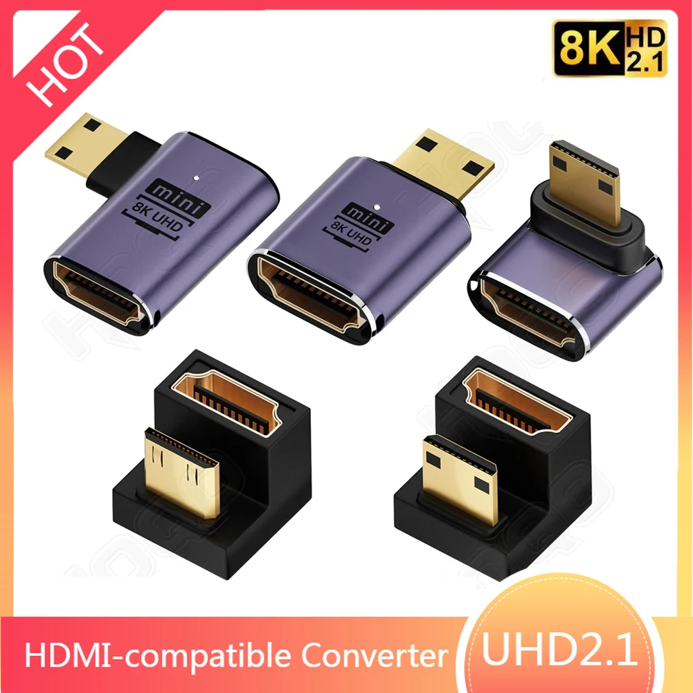 محول HDMI متوافق 90 270 درجة الزاوية اليمنى ذكر إلى أنثى محول 8K HD موصل صغير/مايكرو HDMI موسع متوافق