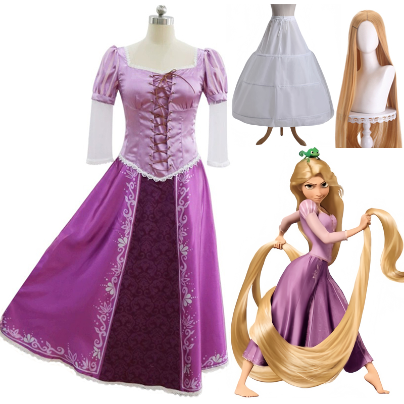 أزياء الأميرة ذات الشعر الطويل للنساء من Tangled Rapunzel، أزياء تنكرية للبالغين، أزياء الهالوين