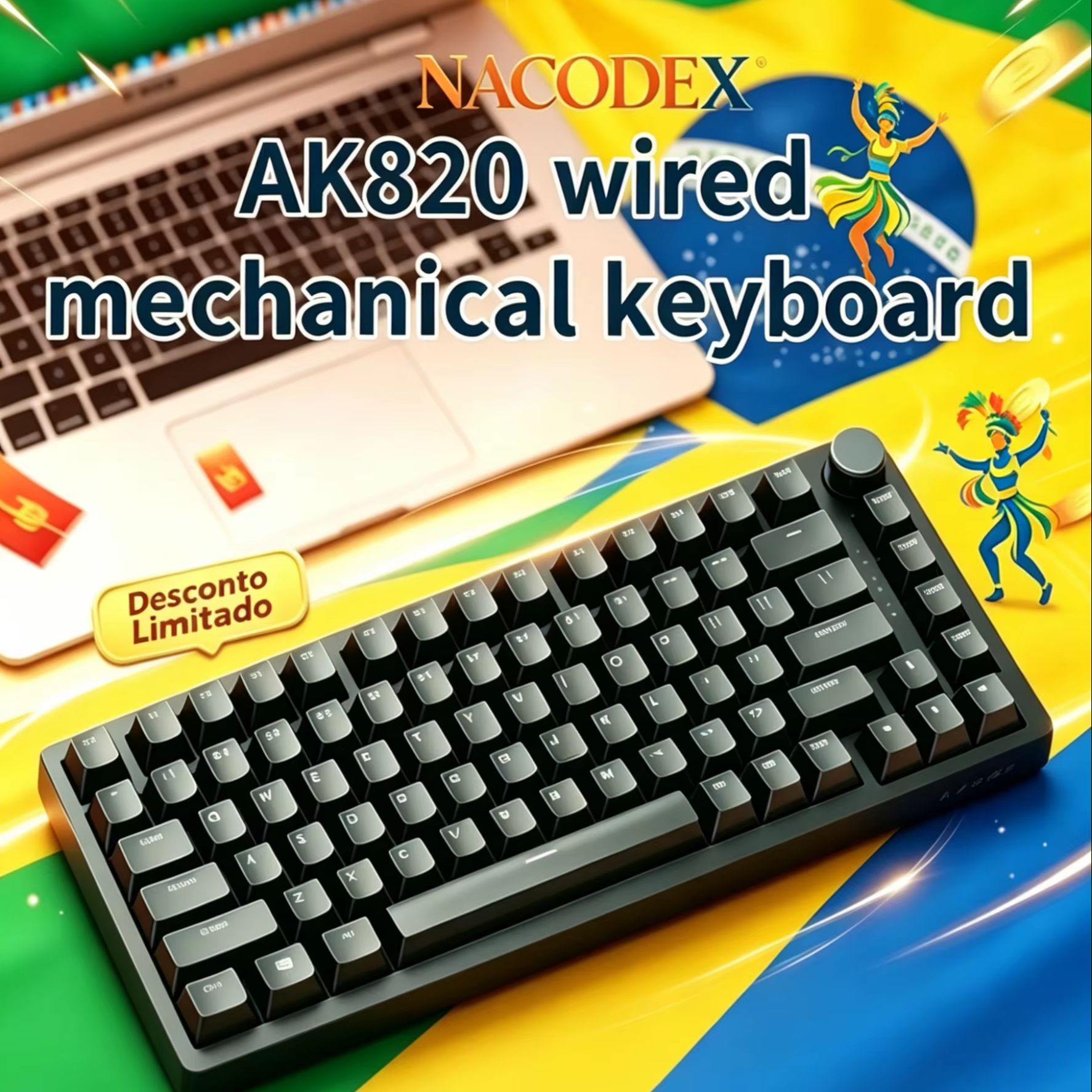AJAZZ AK820 سلكي مع أزرار حجم دوارة، مفاتيح قابلة للتبديل السريع للوحات المفاتيح الميكانيكية للمكتب والمنزل