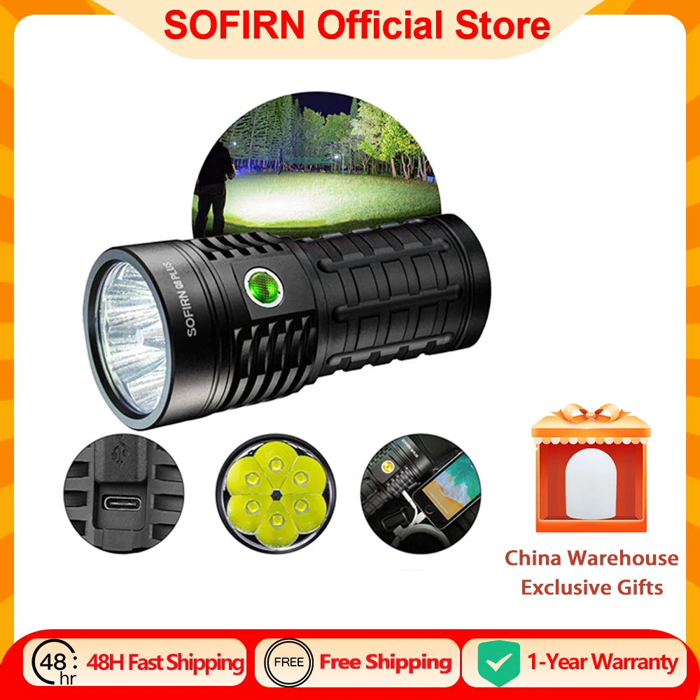 Sofirn Q8 Plus مصباح LED فائق القوة 16000lm USB C قابل لإعادة الشحن 21700 Anduril 2.0 الشعلة XHP50B شحن عكسي