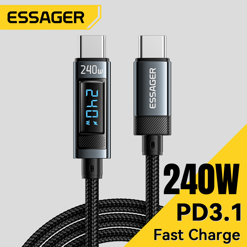 Essager 240 واط USB نوع C إلى USB C كابل 100 واط PD 3.1 شحن سريع سلك شاحن آيفون 15 برو ماكس ماك بوك برو شاومي سامسونج