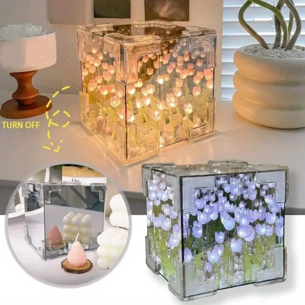 DIY توليب البحر مرآة ضوء الليل سيارة مواد الديكور اليدوية هدايا عيد ميلاد للأصدقاء والزملاء