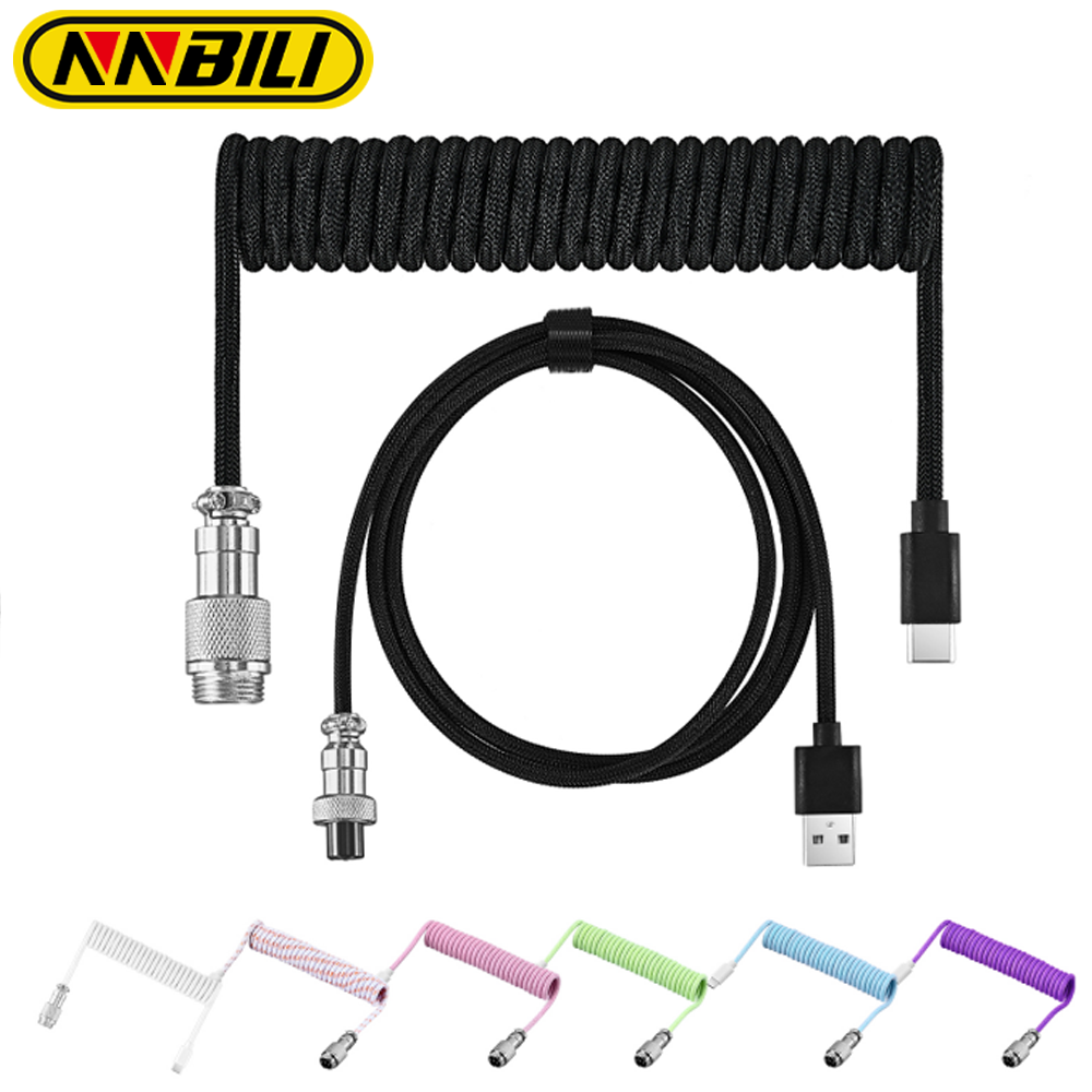 NNBILI لوحة المفاتيح الميكانيكية ملفوف سلك كابل نوع C منفذ USB طيار اللف كابل كمبيوتر مكتبي الألعاب لوحة المفاتيح الملحقات