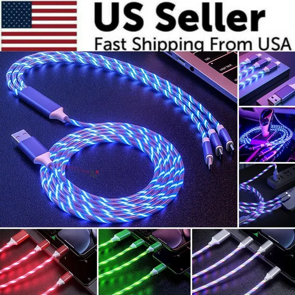 3 في 1 كابل شحن سريع LED محول لشاحن Micro USB Type C سلك شاحن