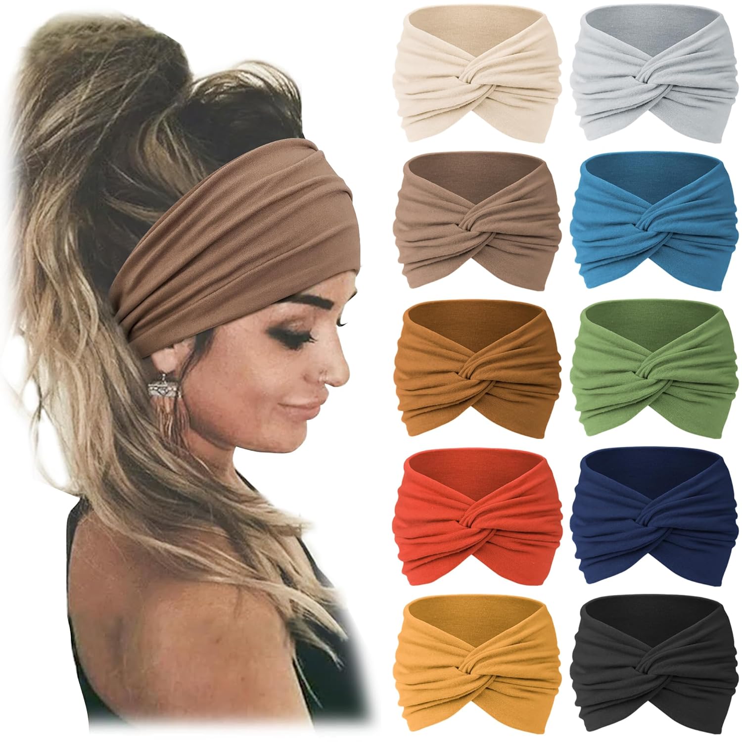 النساء Headbands الأفريقية واسعة الشعر التفاف عمامة تويست عقال للنساء كبيرة الرياضة تجريب تمتد عدم الانزلاق العصابات الشعر الكبيرة
