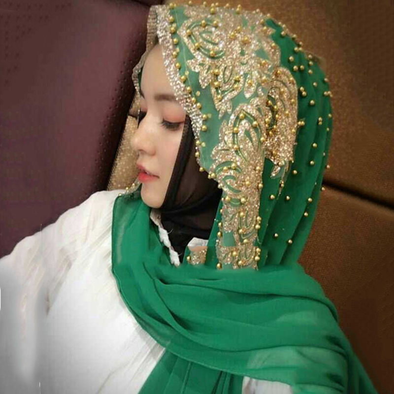 الشيفون الحجاب وشاح مسلم الحجاب الإسلامي الأوشحة للمرأة أغطية الرأس الطويلة مع حبة وشاح الرأس شال التفاف الصلاة Turbante