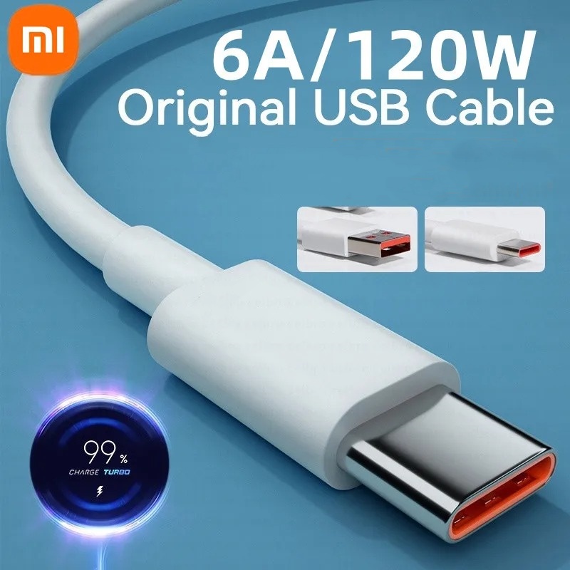 كابل شحن أصلي من شاومي 6A USB Type C بقوة 120 واط للشحن السريع الفائق لهواتف Mi 13 و12 و11 و10 Pro Ultra وPoco X3 وRedmi Note وK50 و40