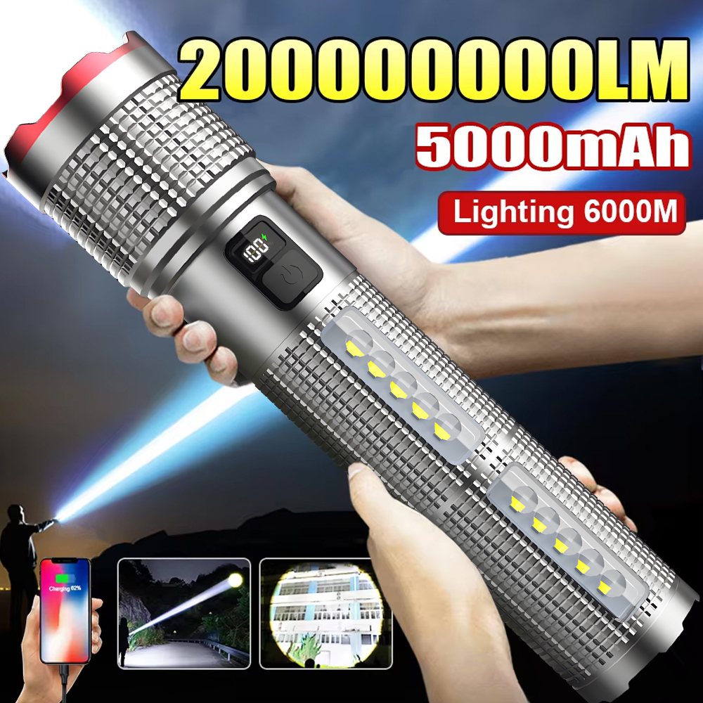 5000 MAH مصباح ليد جيب قوي مصباح قابل لإعادة الشحن الجانب ضوء مقاوم للماء فانوس تكتيكي يده الشعلة التخييم في الهواء الطلق التنزه