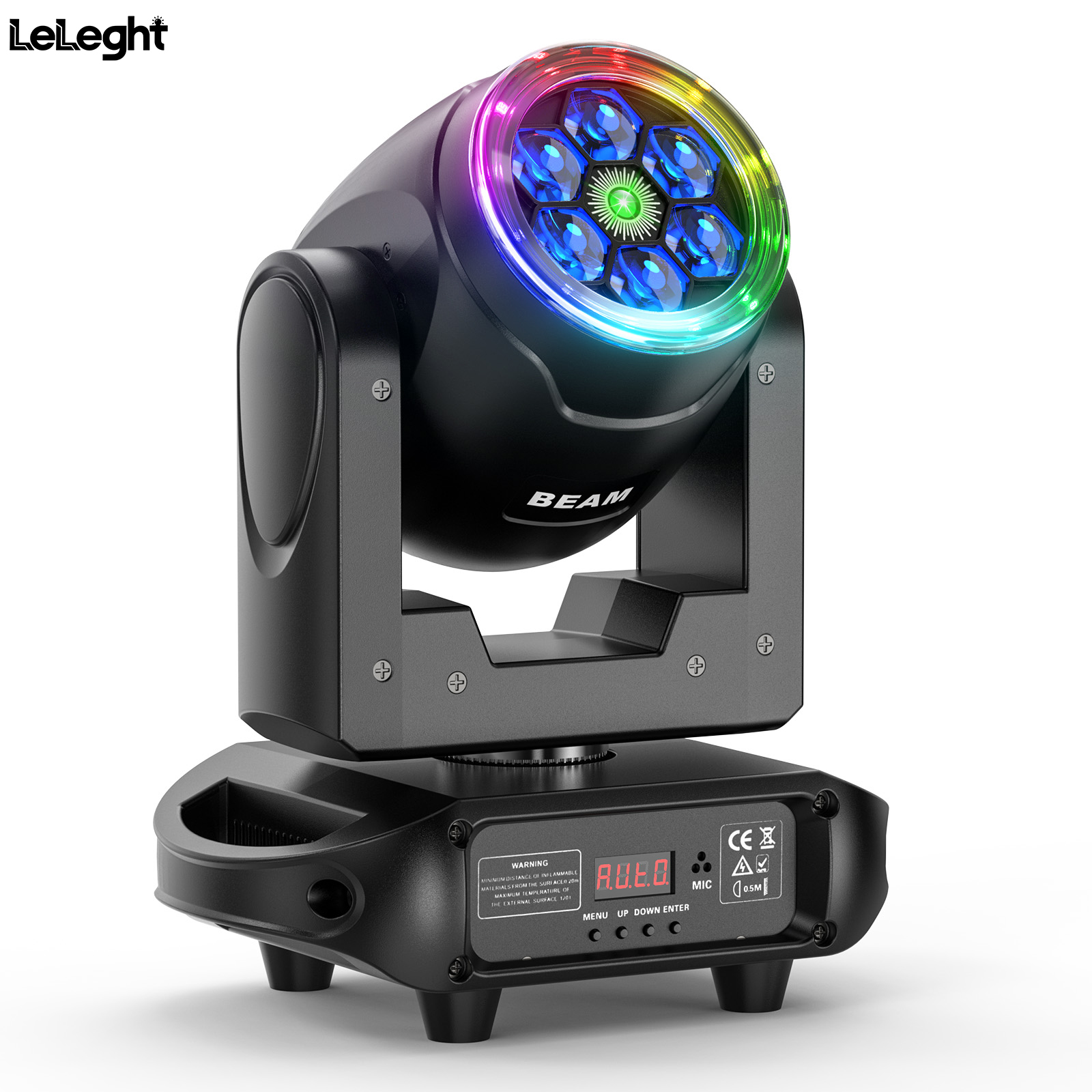 Leleght 90W RGBW ضوء الرأس المتحرك مع عين النحل 360 °   شريط هالة دوران DMX512 التحكم الصوتي لحفلات الزفاف والكرة