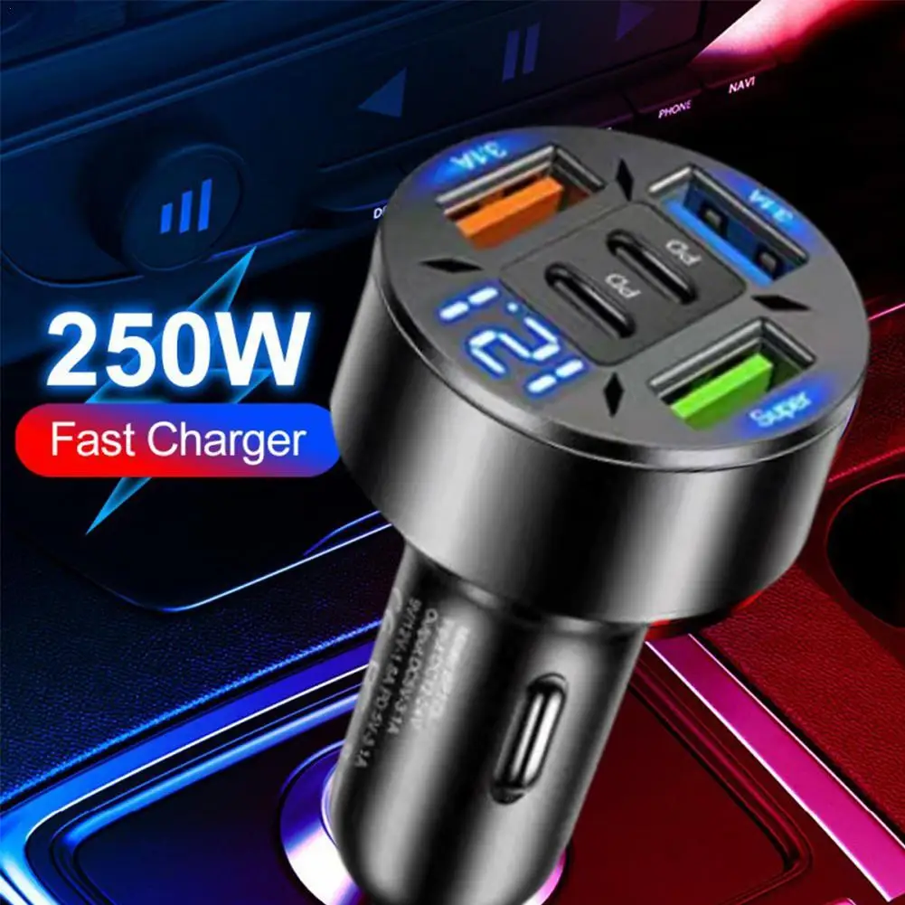 250 واط 5 منافذ شاحن سيارة شحن سريع PD QC3.0 USB C شاحن هاتف السيارة نوع C محول في السيارة آيفون