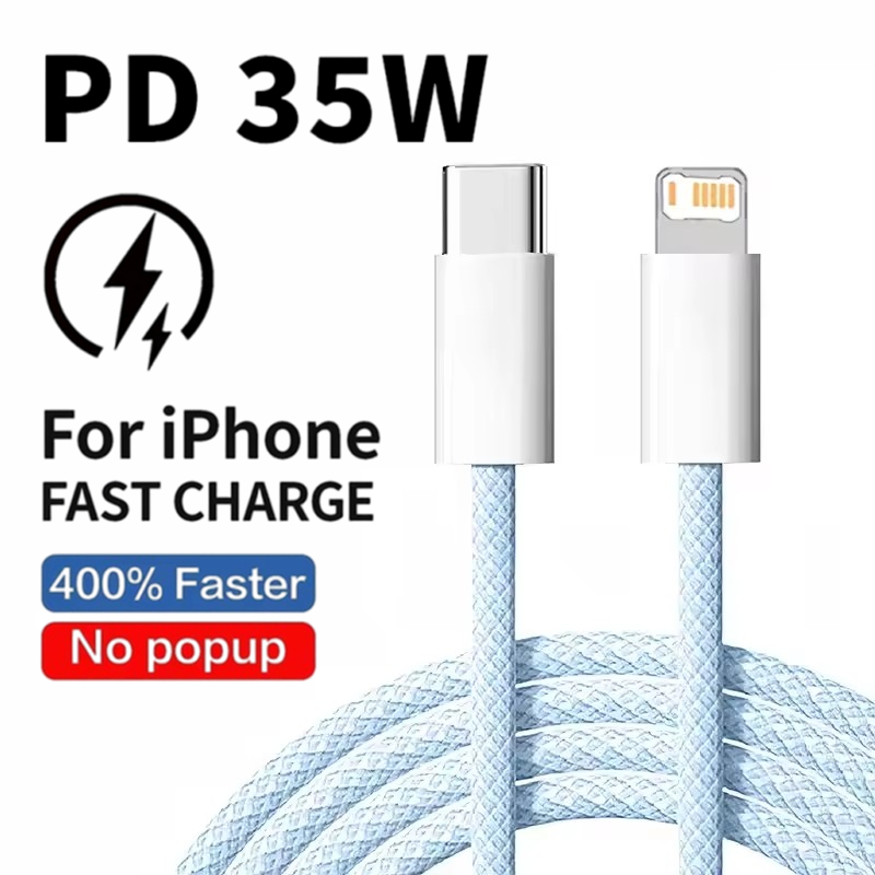 مضفر 35 واط سريع الشحن PD كابل آيفون 13 14 برو ماكس 11 12 ميني X XR XS ماكس 7 8 زائد شحن سريع USB-C كابلات البيانات 1 متر 2 متر