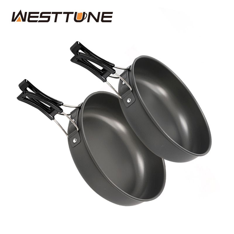 WESTTUNE مقلاة طهي مخيموم من الألومنيوم لوح نزهة طبق أطباق طهي خارجية محمولة مع مقبض قابل للطي أدوات طهي للمشي
