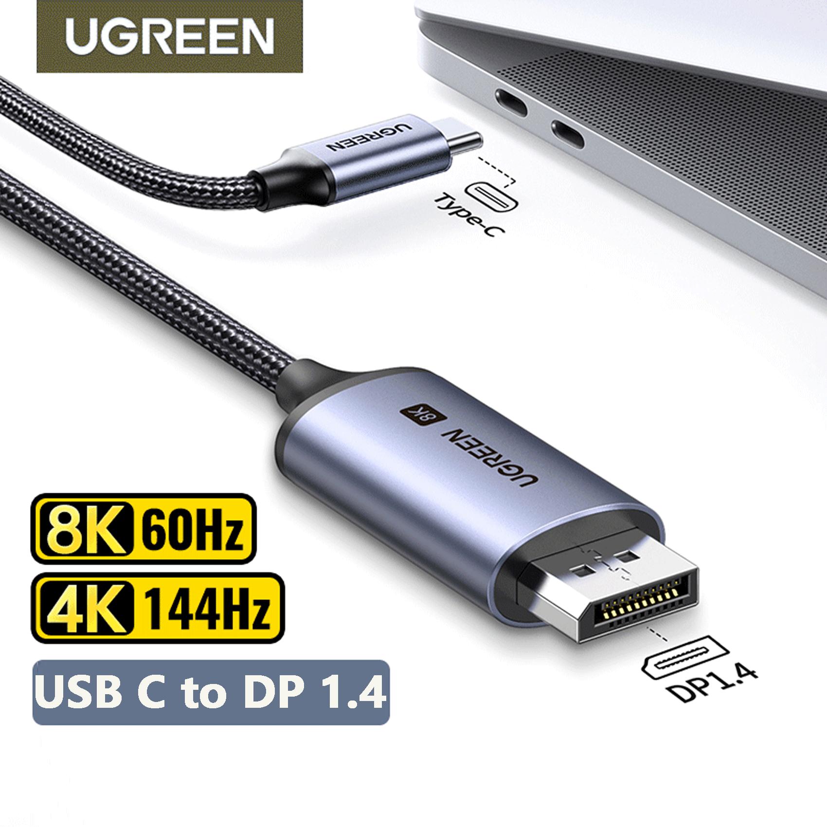 منفذ USB C إلى 8K من يوجرين 1.4 لأجهزة ماك بوك برو باد متوافق مع Thunderbolt 3/4 USB Type C إلى كابل ديسبلايبورت 32.4Gbps