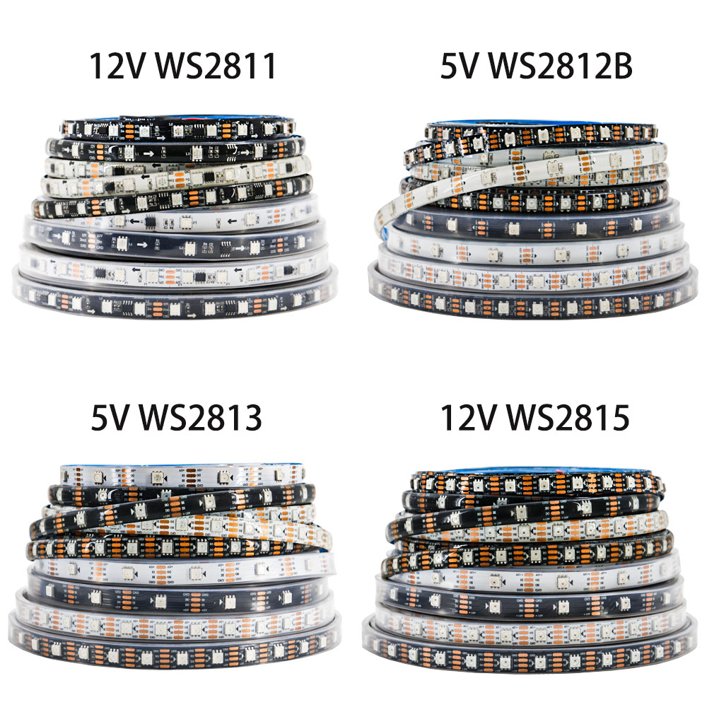 WS2812B WS2811 WS2813 WS2815 5050 RGB أضواء LED الذكية WS2812 قابلة للعنونة بشكل فردي IC 30/60/144 بكسل/المصابيح/م الشريط