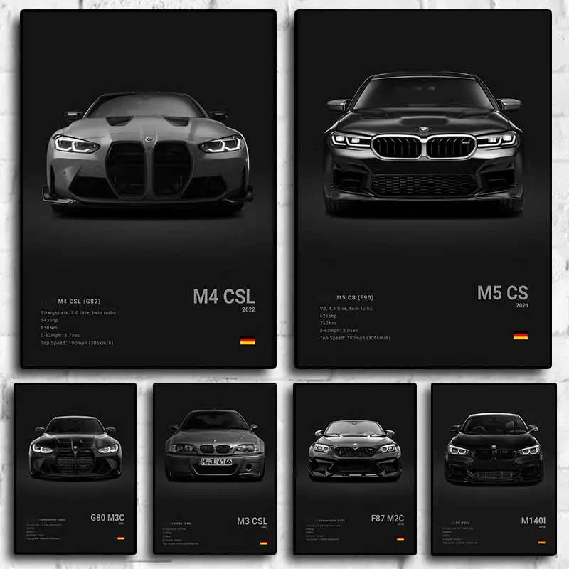 البوب أبيض وأسود ملصق جدار الفن الفاخرة Supercar F80 M3 M140 GTR HD النفط على قماش طباعة غرفة المعيشة المنزلي ديكور غرفة نوم هدية