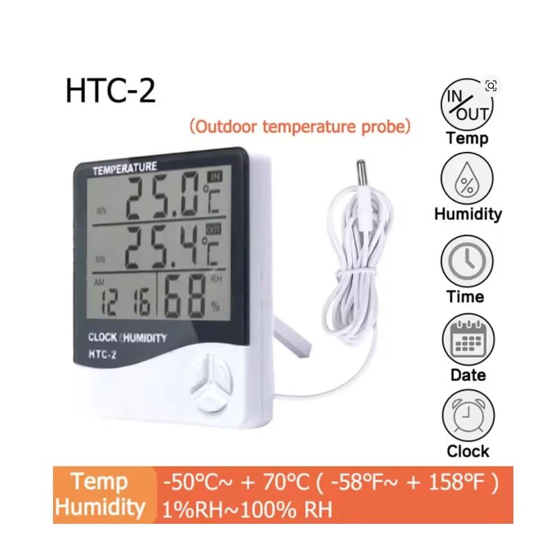 LCD الرقمية درجة الحرارة والرطوبة متر HTC-2/HTC-1 المنزل داخلي في الهواء الطلق الرطوبة ميزان الحرارة محطة الطقس مع الساعة