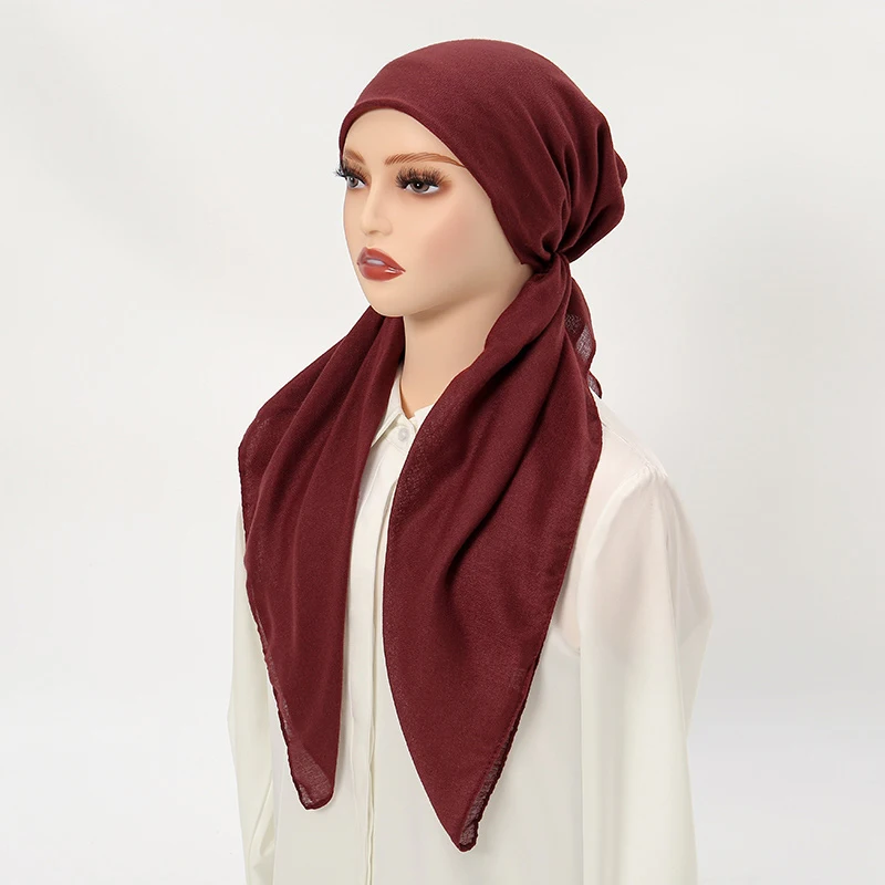 حجاب إسلامي أحادي اللون للنساء ، وشاح للرأس ، منديل ، قطن ، كتان ، ناعم ، مرن ، طويل ، تصميم مبتكر