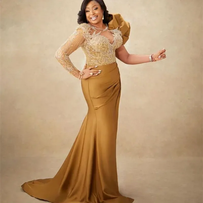 فساتين سهرة حورية البحر العربية Aso Ebi الخرز الدانتيل حفلة رسمية عيد ميلاد المشاهير أم العروس فساتين لحفل الزفاف حسب الطلب