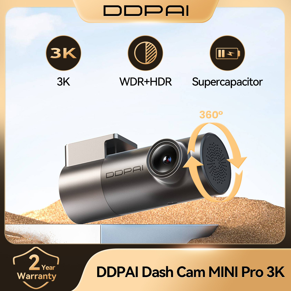 كاميرا لوحة القيادة DDPAI MINI Pro بدقة 3K HDR 1620P مع واي فاي ورؤية ليلية وتحكم صوتي ومراقبة على مدار 24 ساعة 143 °   FOV